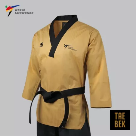 Détail Dobok Poomsae TAEBAEK MASTER or et noir.
