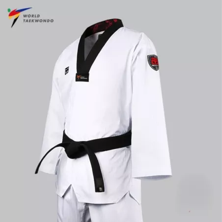 Dobok MOOTO TIGERGATE, haut blanc avec col noir.