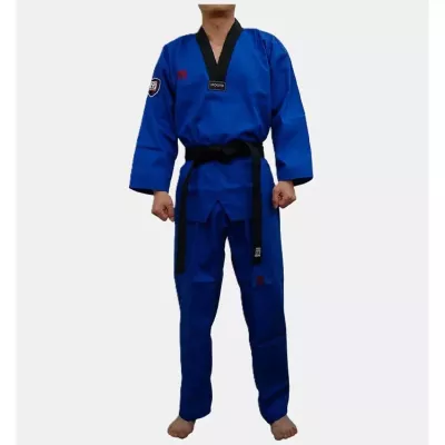 Dobok de Taekwondo MOOTO BLUE CHALLENGER complet, col noir