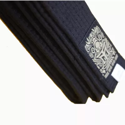 Ceinture noire de Taekwondo MOOTO GUARDIAN, avec broderie argentée et logo.
