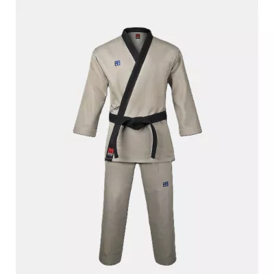 Dobok Taekwondo MOOTO 3F MASTER complet, beige et col noir.
