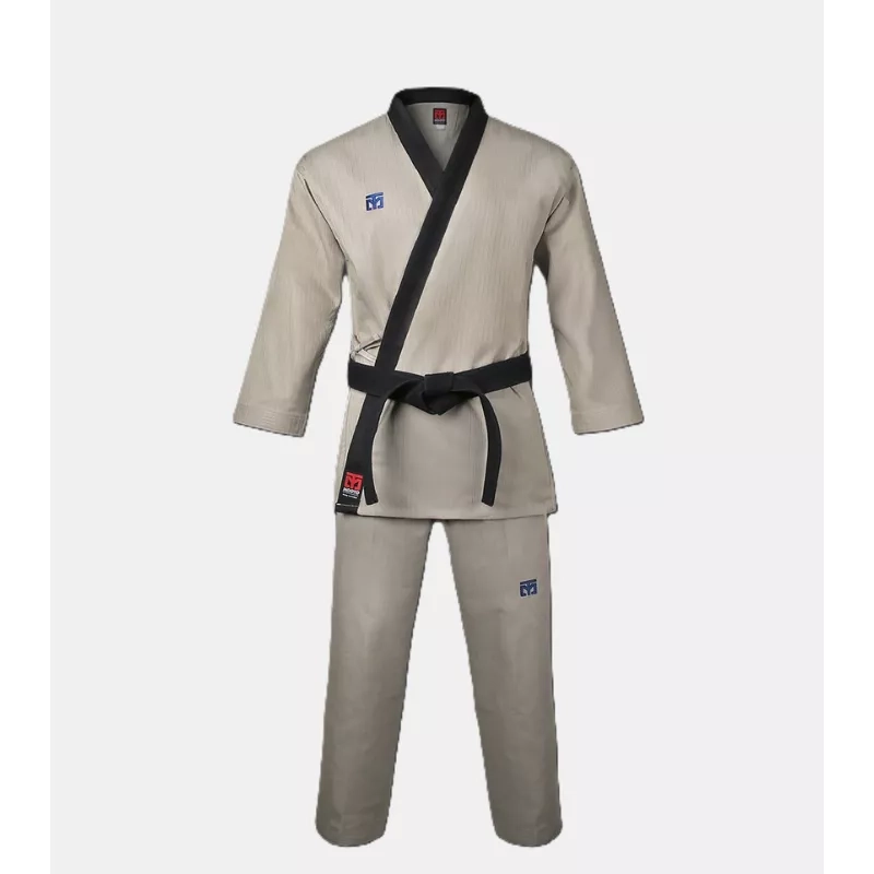 Dobok Taekwondo MOOTO 3F MASTER complet, beige et col noir.