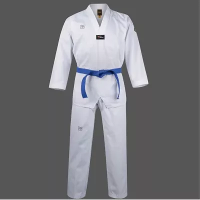 Dobok Taekwondo MOOTO MTX CLUB complet, haut blanc et pantalon blanc.