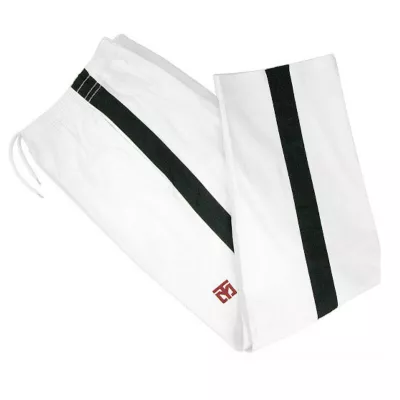 Pantalon de Dobok Body Taekwondo MOOTO blanc avec bande latérale noire.