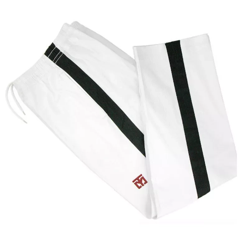 Pantalon de Dobok Body Taekwondo MOOTO blanc avec bande latérale noire.