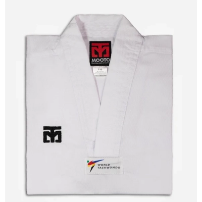Dobok Taekwondo MOOTO Flykick - Brodé "TAEKWONDO" Col Blanc